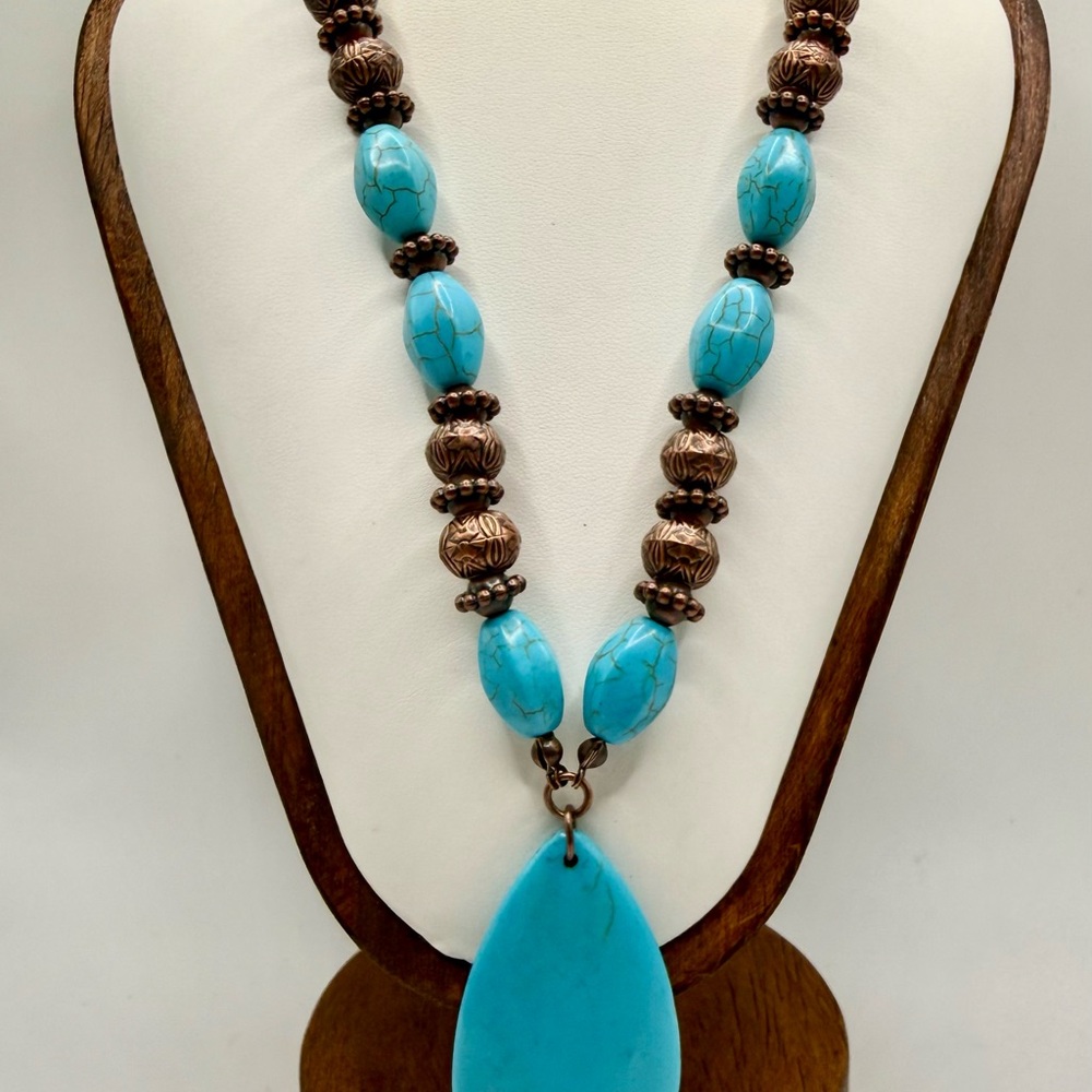 Turquoise Teardrop Pendant Beaded Statement Necklace